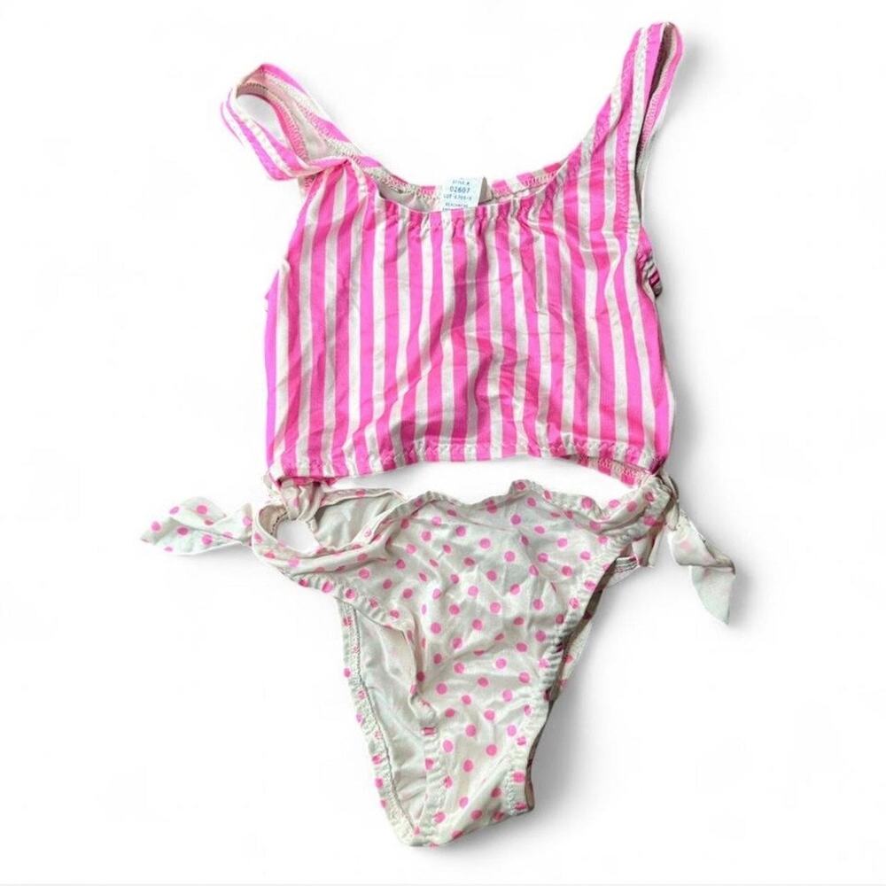 Vintage 80s/90s Bikini Swimwear ONE-PIECE GIRLS Size Medium pink and white